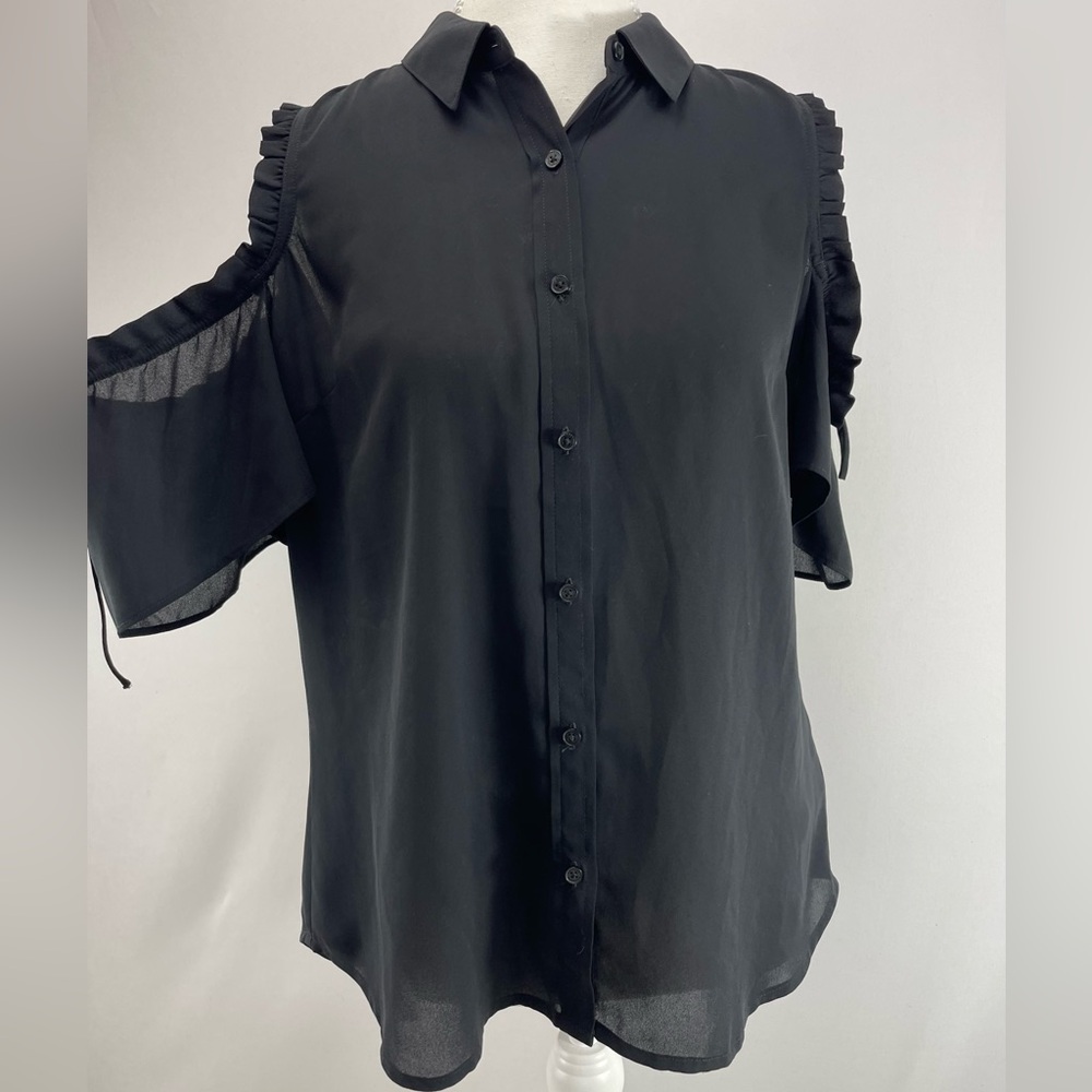 *3/$15* Express Sheer Cold Shoulder Ruffled Short Sleeve Blouse, Small (SP)
